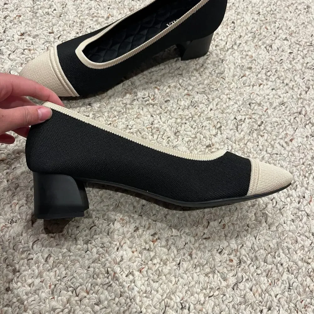Vivaia Julie Pro Almond Toe Chunky Heels Sz EU 42 US 10.5 Classic Formal Comfort